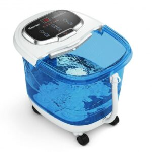 Portable All-In-One Heated Foot Bubble Spa Bath Motorized Massager-Blue and Withe - Color: White