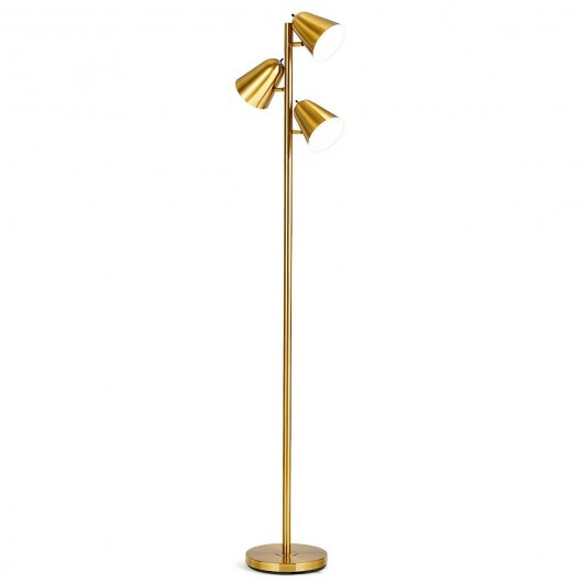 64 Inch 3-Light LED Floor Lamp Reading Light for Living Room Bedroom-Golden - Color: Golden