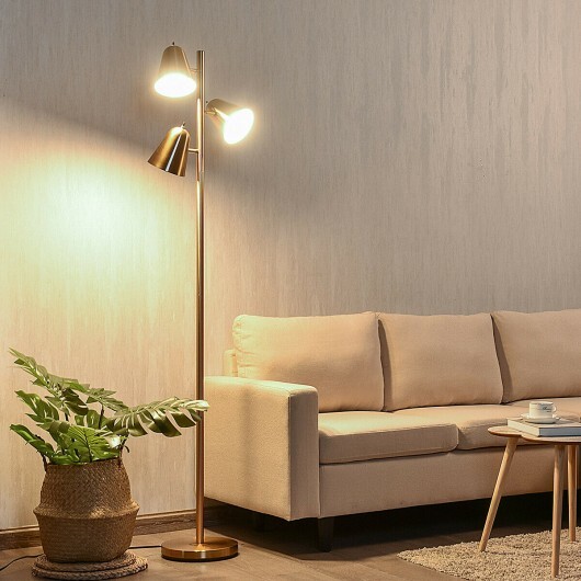 64 Inch 3-Light LED Floor Lamp Reading Light for Living Room Bedroom-Golden - Color: Golden - Image 2