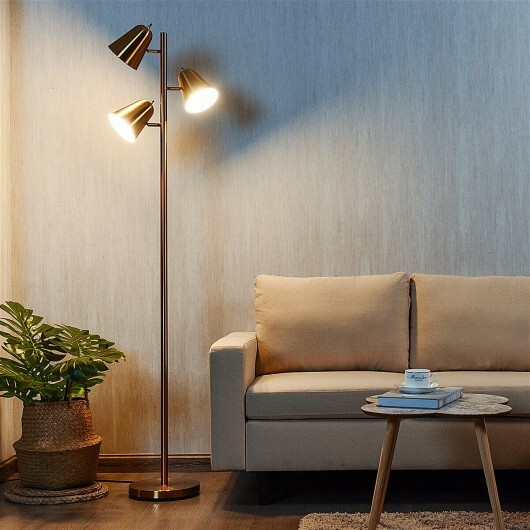 64 Inch 3-Light LED Floor Lamp Reading Light for Living Room Bedroom-Golden - Color: Golden - Image 3