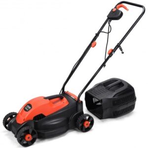 14 Inch Electric Push Lawn Corded Mower with Grass Bag-Red - Color: Red
