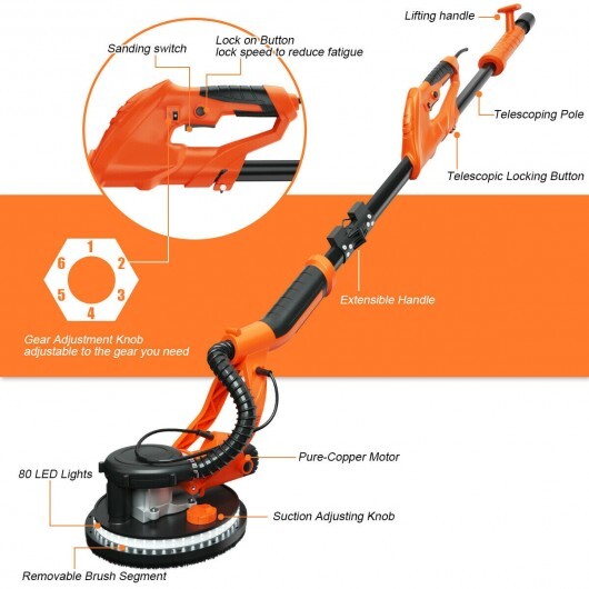 Electric Foldable Drywall Sander 750W Variable Speed - Color: Orange - Image 4