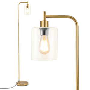 Modern Floor Lamp with Hanging Glass Lampshade and Foot Switch-Golden - Color: Golden