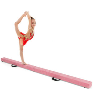 7 Feet Folding Portable Floor Balance Beam with Handles for Gymnasts-Pink - Color: Pink