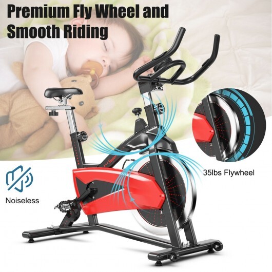 Magnetic Exercise Bike Fitness Cycling Bike with 35Lbs Flywheel for Home and Gym-Black & Red - Color: Red - Image 6
