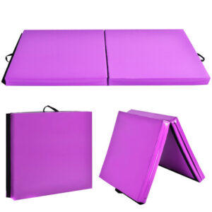 6 x 2 Feet Folding Gymnastic Mat with Carrying Handles for Yoga-Purple - Color: Purple