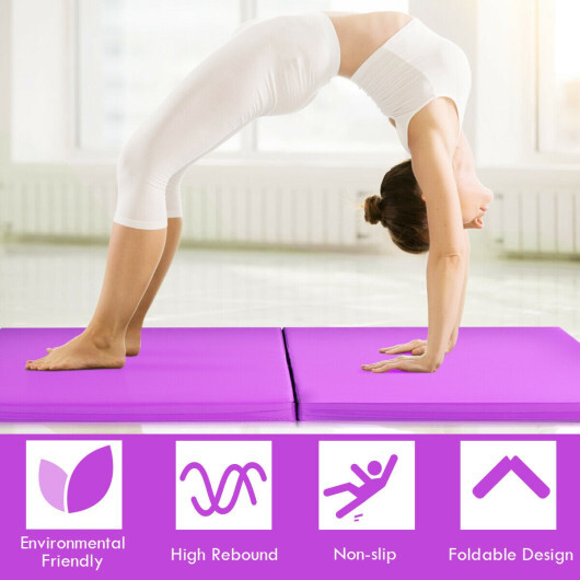 6 x 2 Feet Folding Gymnastic Mat with Carrying Handles for Yoga-Purple - Color: Purple - Image 3