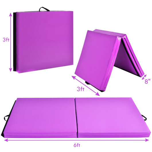 6 x 2 Feet Folding Gymnastic Mat with Carrying Handles for Yoga-Purple - Color: Purple - Image 4