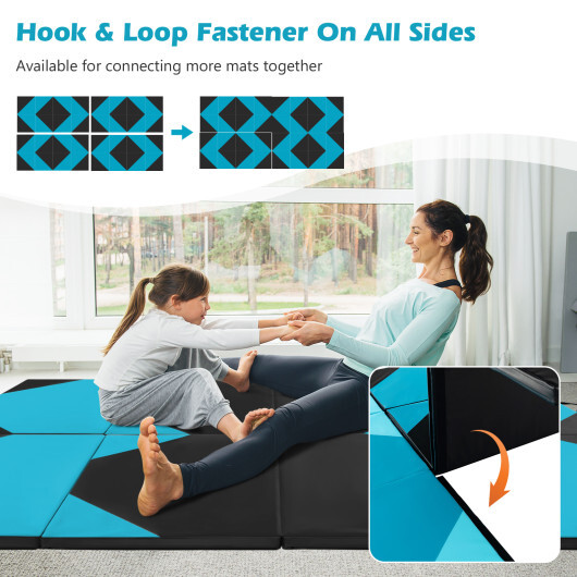 10 Feet x 4 Feet x 2 Inch Folding Exercise Mat with Hook and Loop Fasteners-Navy - Color: Navy - Image 5