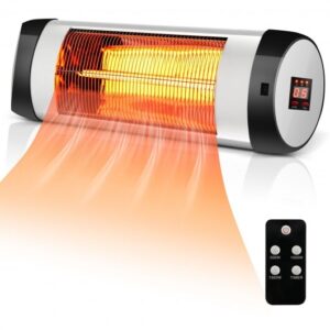 1500W Wall-Mounted Electric Heater Patio Infrared Heater with Remote Control - Color: Black