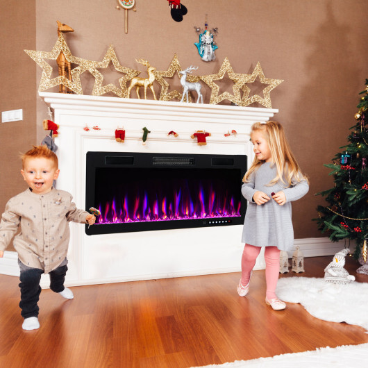 Electric Fireplace 40/50/60 Inches Recessed and Wall Mounted for 2' x 6' Stud-50 inches - Color: Black - Size: 50 inches - Image 2