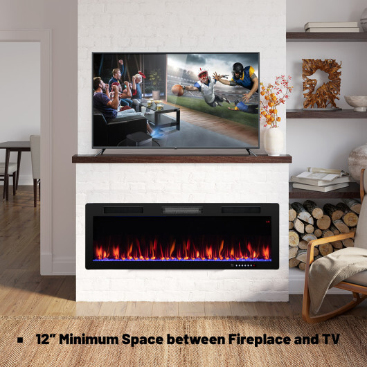 Electric Fireplace 40/50/60 Inches Recessed and Wall Mounted for 2' x 6' Stud-50 inches - Color: Black - Size: 50 inches - Image 3