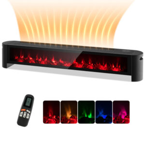 1400W Electric Baseboard Heater with Realistic Multicolor Flame-Black - Color: Black