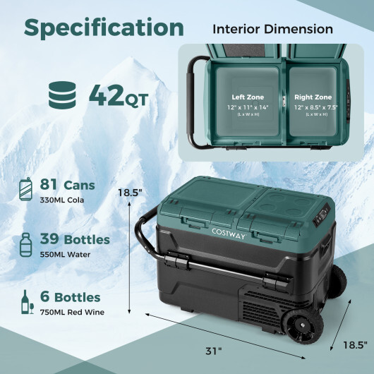 Dual Zone 12V 42QT Car Refrigerator for Vehicles Camping Travel Truck RV Boat Outdoor and Home Use-Green - Color: Green - Image 4
