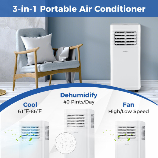 8000 BTU Portable Air Conditioner 3 in 1 AC Unit with Fan and Dehumidifier - Color: White - Size: 8000 BTU - Image 2