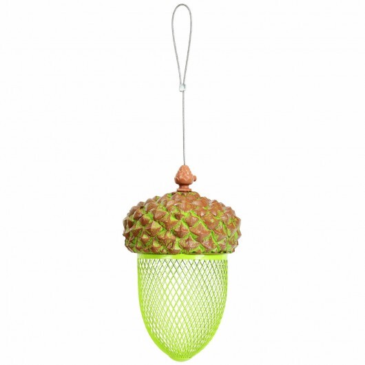 Metal Acorn Wild Bird Feeder Outdoor Hanging Food Dispenser for Garden Yard-Brown - Color: Brown