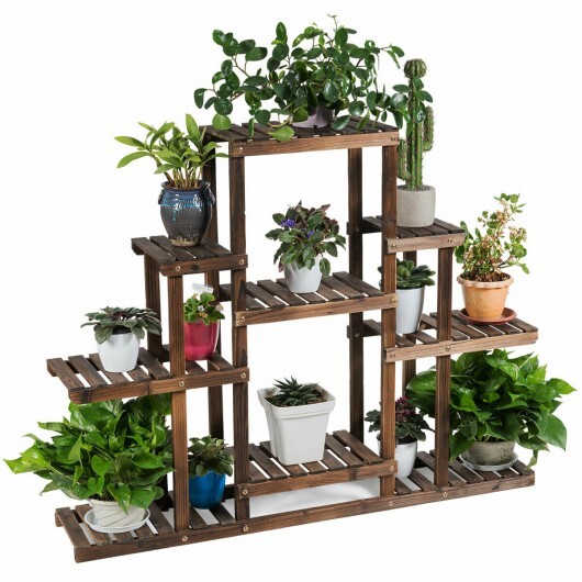 6-Tier Flower Wood Stand Plant Display Rack Storage Shelf - Color: Brown