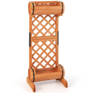 2-Tier Wooden Raised Garden Bed with Trellis-Orange - Color: Orange