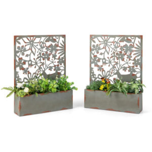 Set of 2 Decorative Raised Garden Bed with Trellises-Rust - Color: Rust