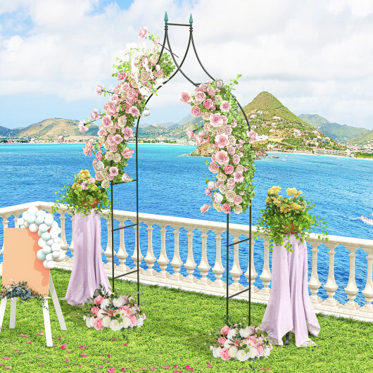 9.5 Feet Decorative Metal Garden Arch for Vine Rose Climbing Wedding Ceremony Party Decoration - Color: Black - Image 3
