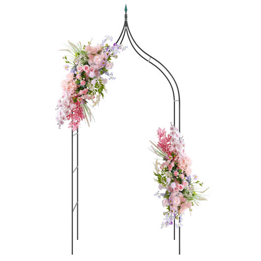9.5 Feet Decorative Metal Garden Arch for Vine Rose Climbing Wedding Ceremony Party Decoration - Color: Black - Image 4