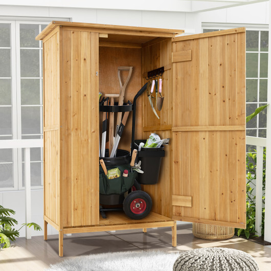 5 3 Feet Outdoor Storage Cabinet with Asphalt Roof and 3 Shelves-Natural - Color: Natural - Image 2