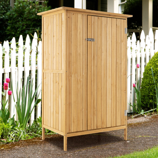 5 3 Feet Outdoor Storage Cabinet with Asphalt Roof and 3 Shelves-Natural - Color: Natural - Image 3