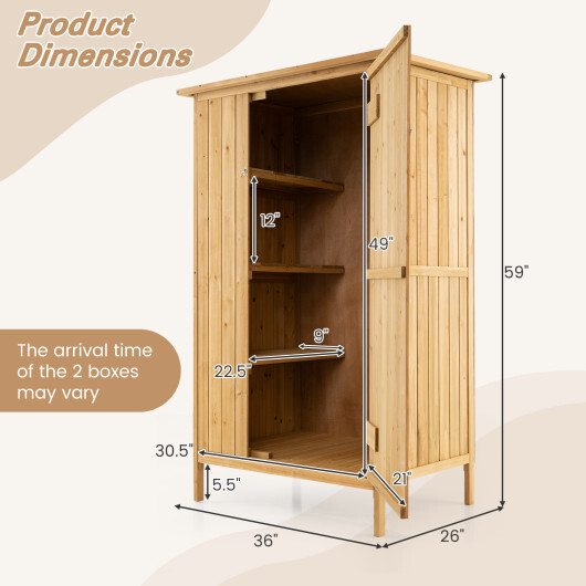 5 3 Feet Outdoor Storage Cabinet with Asphalt Roof and 3 Shelves-Natural - Color: Natural - Image 5