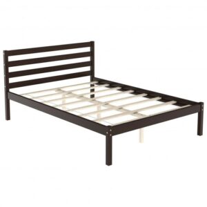 Full Size Bed frame Foundation with Solid Wooden Slat Suppor - Color: Espresso - Size: Full Size