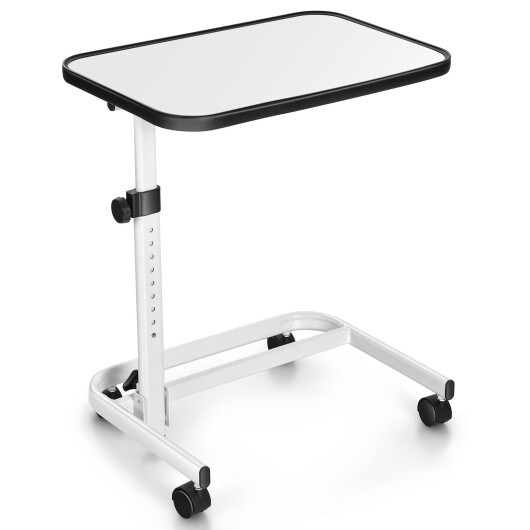 Rolling Overbed Bedside Table with 9-Level Adjustable Height - Color: White