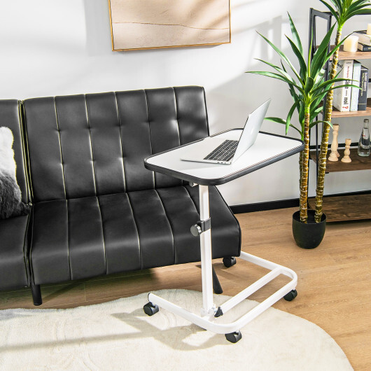 Rolling Overbed Bedside Table with 9-Level Adjustable Height - Color: White - Image 2