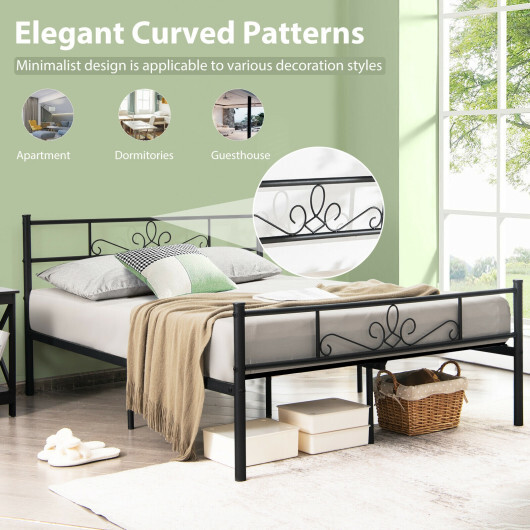 Twin/Full/Queen Size Metal Bed Frame with Headboard and Footboard-Full Size - Color: Black - Size: Full Size - Image 3