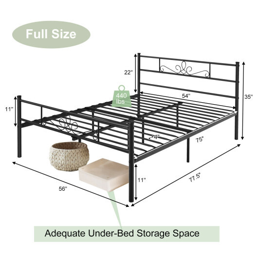 Twin/Full/Queen Size Metal Bed Frame with Headboard and Footboard-Full Size - Color: Black - Size: Full Size - Image 4