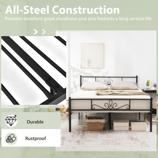 Twin/Full/Queen Size Metal Bed Frame with Headboard and Footboard-Full Size - Color: Black - Size: Full Size - Image 5