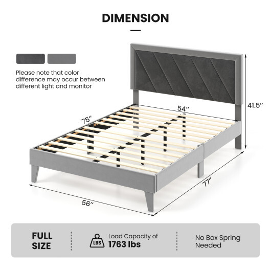 Twin/Full/Queen Platform Bed with High Headboard and Wooden Slats-Full Size - Color: Black & Gray - Size: Full Size - Image 4