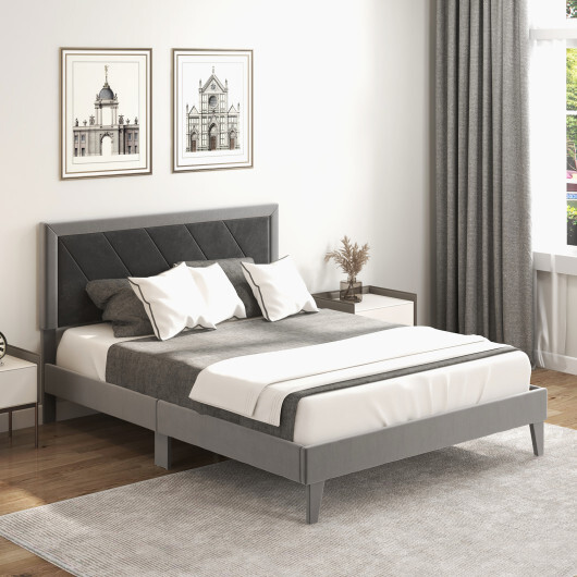 Twin/Full/Queen Platform Bed with High Headboard and Wooden Slats-Queen Size - Color: Black & Gray - Size: Queen Size - Image 2