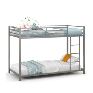 Low Profile Twin Over Twin Metal Bunk Bed with Full-length Guardrails-Silver - Color: Silver