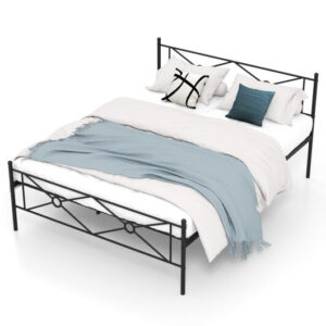 Full/Queen Size Metal Platform Bed Frame with Headboard and Footboard-Queen Size - Color: Black - Size: Queen Size
