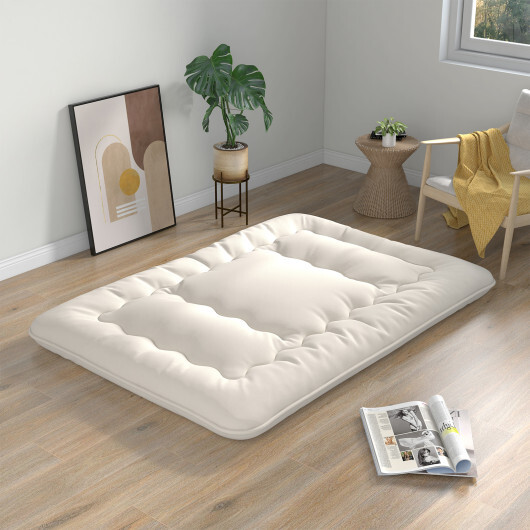 Queen/King/Twin/Full Futon Mattress Floor Sleeping Pad with Washable Cover Beige-Full Size - Color: Beige - Size: Full Size - Image 2