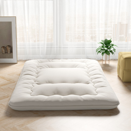 Queen/King/Twin/Full Futon Mattress Floor Sleeping Pad with Washable Cover Beige-Full Size - Color: Beige - Size: Full Size - Image 3