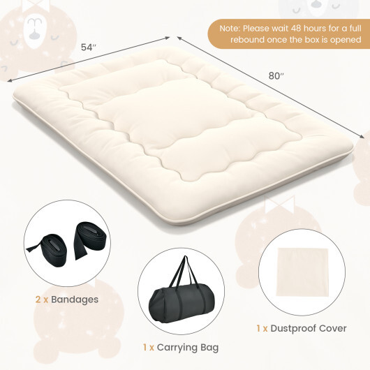 Queen/King/Twin/Full Futon Mattress Floor Sleeping Pad with Washable Cover Beige-Full Size - Color: Beige - Size: Full Size - Image 4