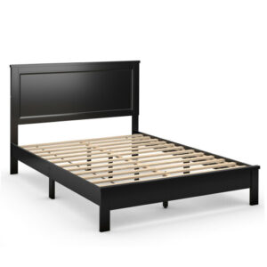 Queen Size Bed Frame Platform Slat High Headboard Bedroom with Rubber Wood Leg-Black - Color: Black - Size: Queen Size