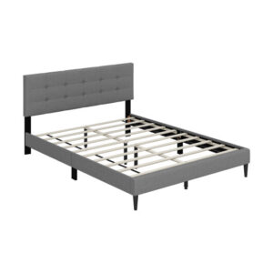 Queen Size Upholstered Platform Bed with Button Tufted Headboard-Gray - Color: Gray