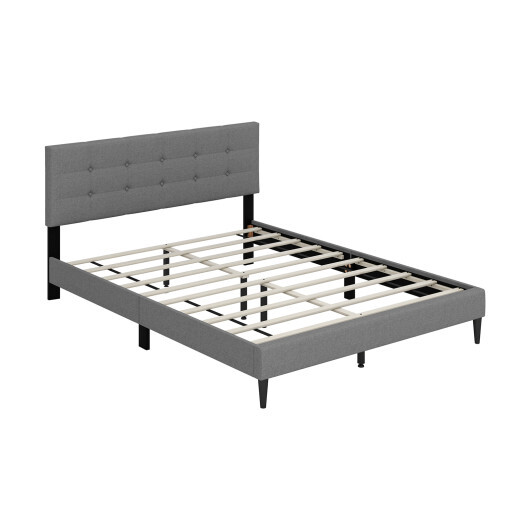 Queen Size Upholstered Platform Bed with Button Tufted Headboard-Gray - Color: Gray