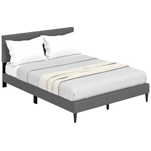 Queen Size Upholstered Platform Bed with Button Tufted Headboard-Gray - Color: Gray - Image 4