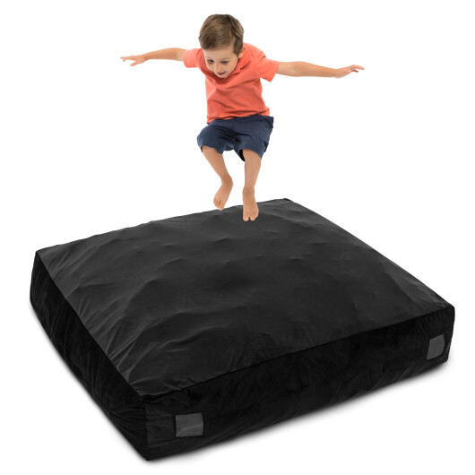 57 x 57 Inch Crash Pad Sensory Mat with Foam Blocks and Washable Velvet Cover-Black - Color: Black
