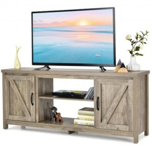 59 Inches TV Stand Media Console Center with Storage Cabinet-Natural - Color: Natural - Size: 59 inches