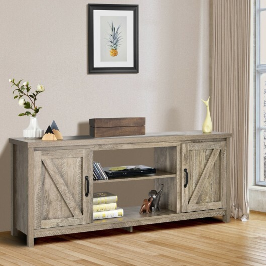 59 Inches TV Stand Media Console Center with Storage Cabinet-Natural - Color: Natural - Size: 59 inches - Image 2