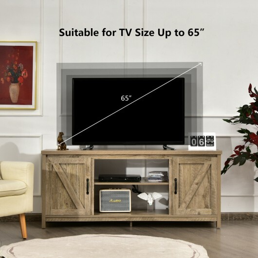 59 Inches TV Stand Media Console Center with Storage Cabinet-Natural - Color: Natural - Size: 59 inches - Image 3