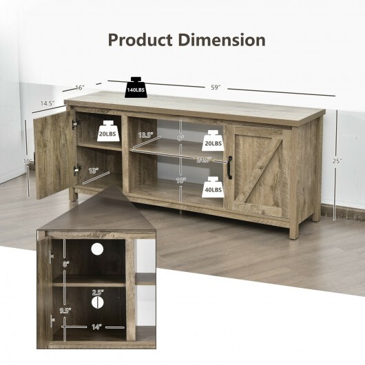 59 Inches TV Stand Media Console Center with Storage Cabinet-Natural - Color: Natural - Size: 59 inches - Image 4